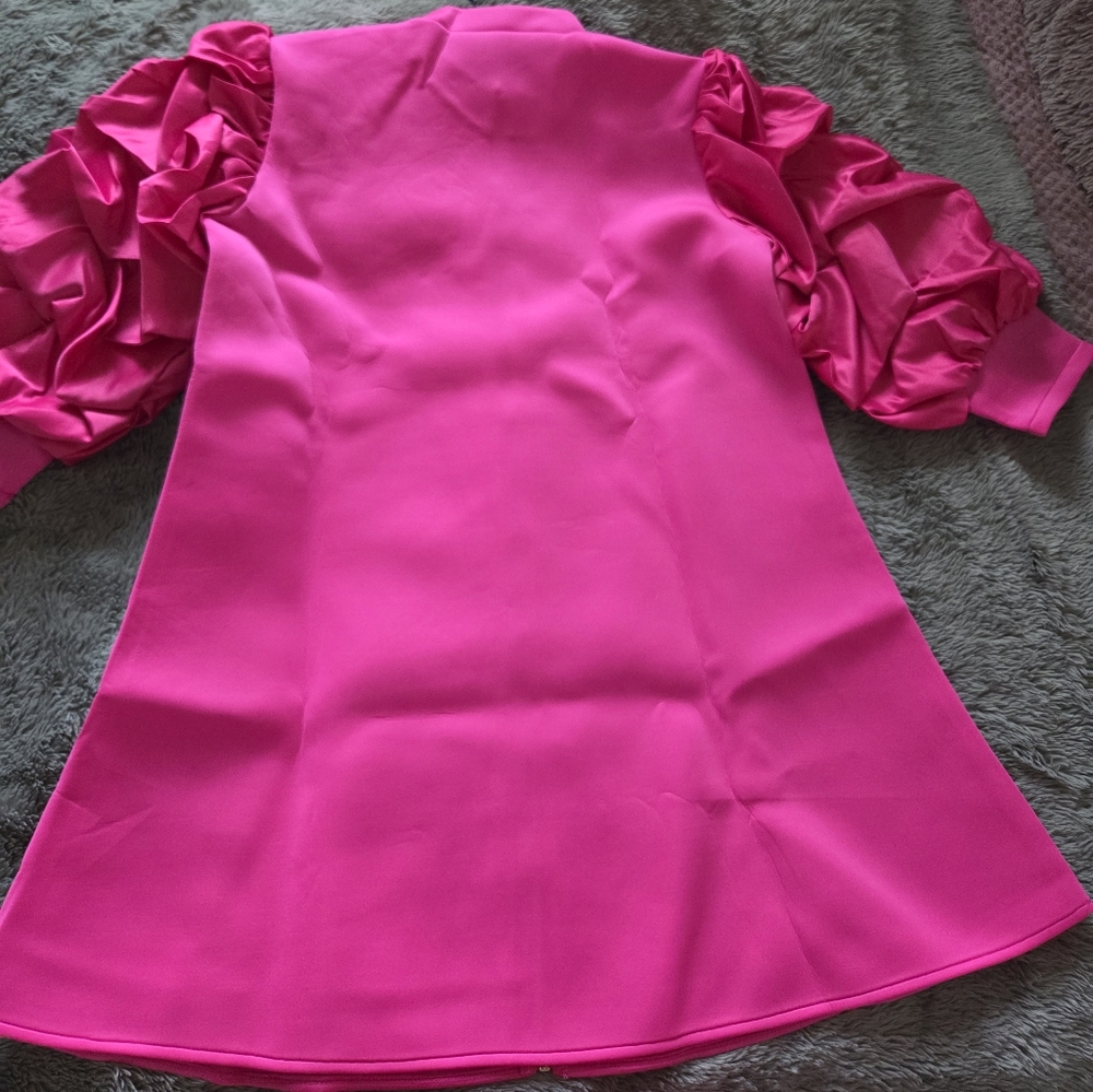 Vibrant Pink Dress with Ruffled Sleeves